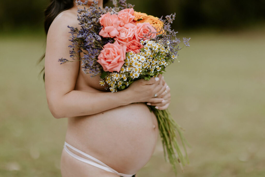 Natural light maternity photography Brisbane with floral styling