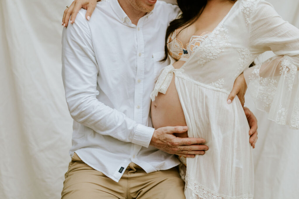 Expecting parents Brisbane maternity session with soft editorial styling