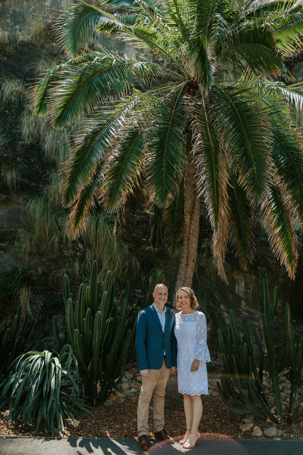 Brisbane elopement couple posing among cactus gardens at Howard Smith Wharves